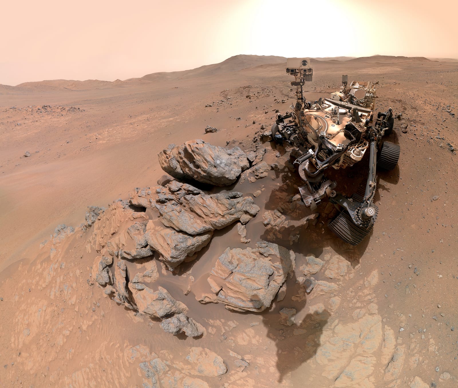 NASA's Perseverance rover on the rocky surface of Mars in a self-portrait