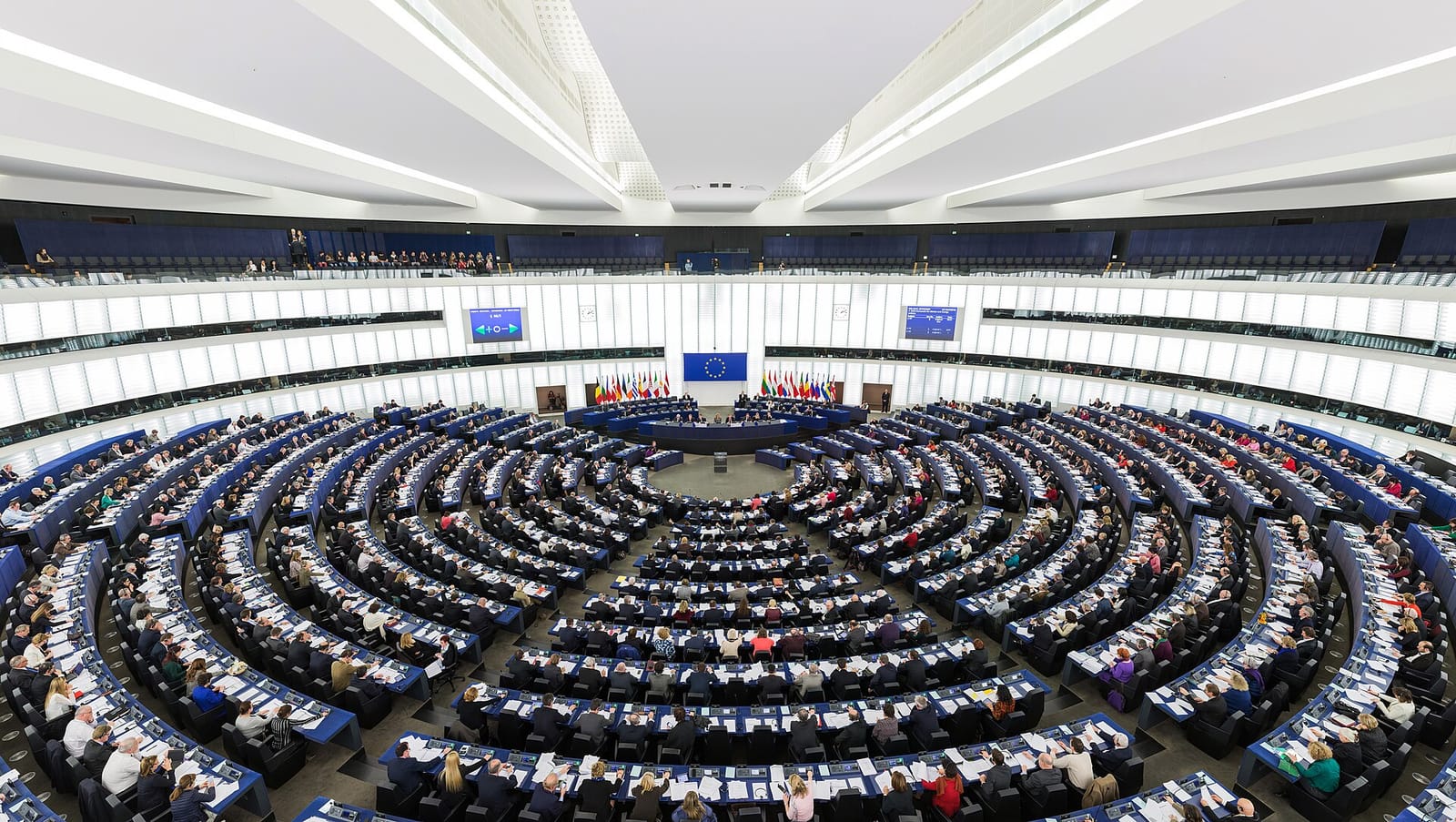 The hemicycle of the European Parliament in Strasbourg during a plenary session
