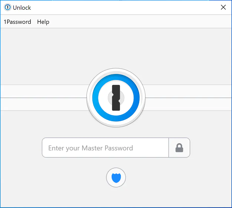 The lock screen of the 1Password desktop app on Windows