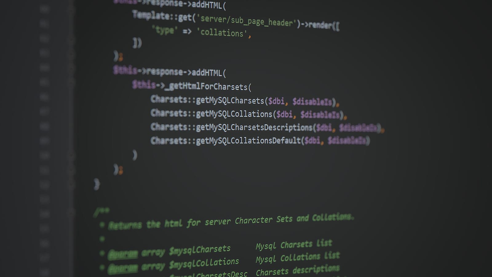 Code editor with PHP source code open