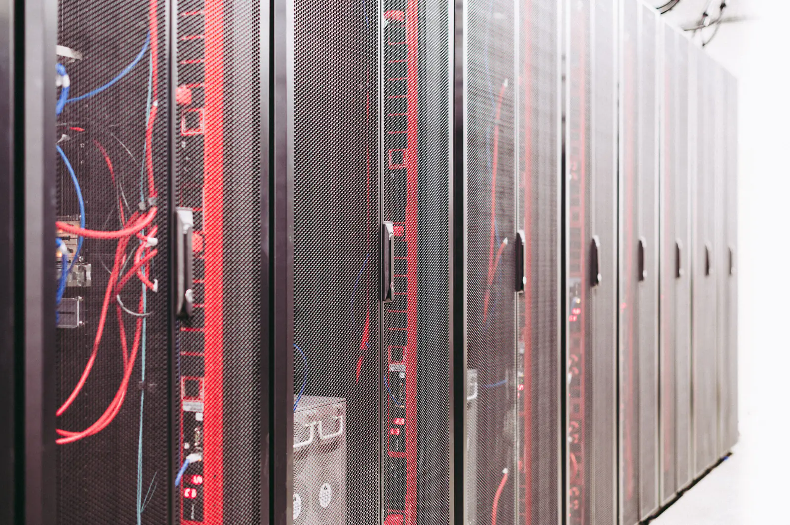 Server racks with cabling in a data center