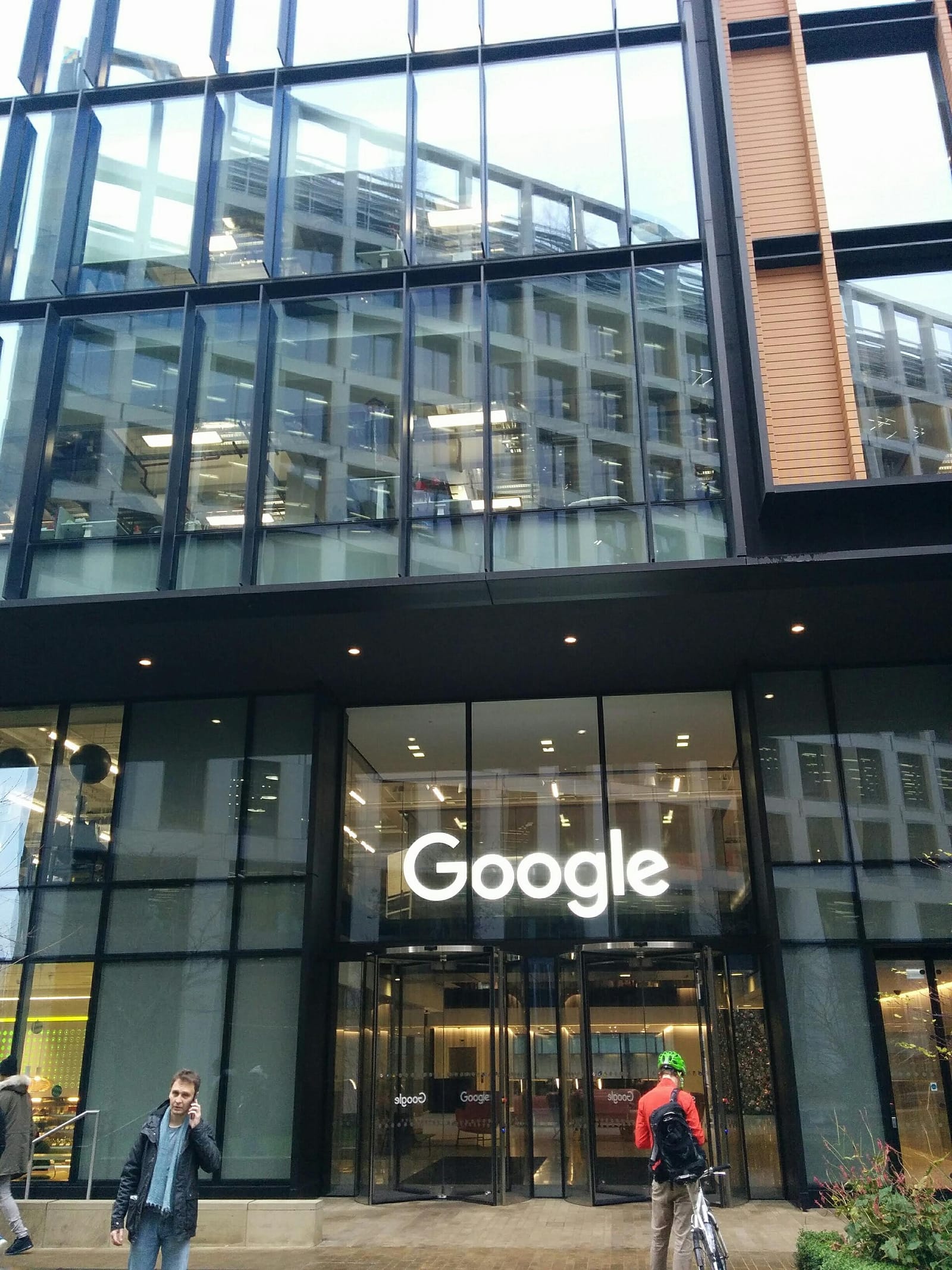 Entrance of 6 Pancras Square in London, the building that houses Google DeepMind