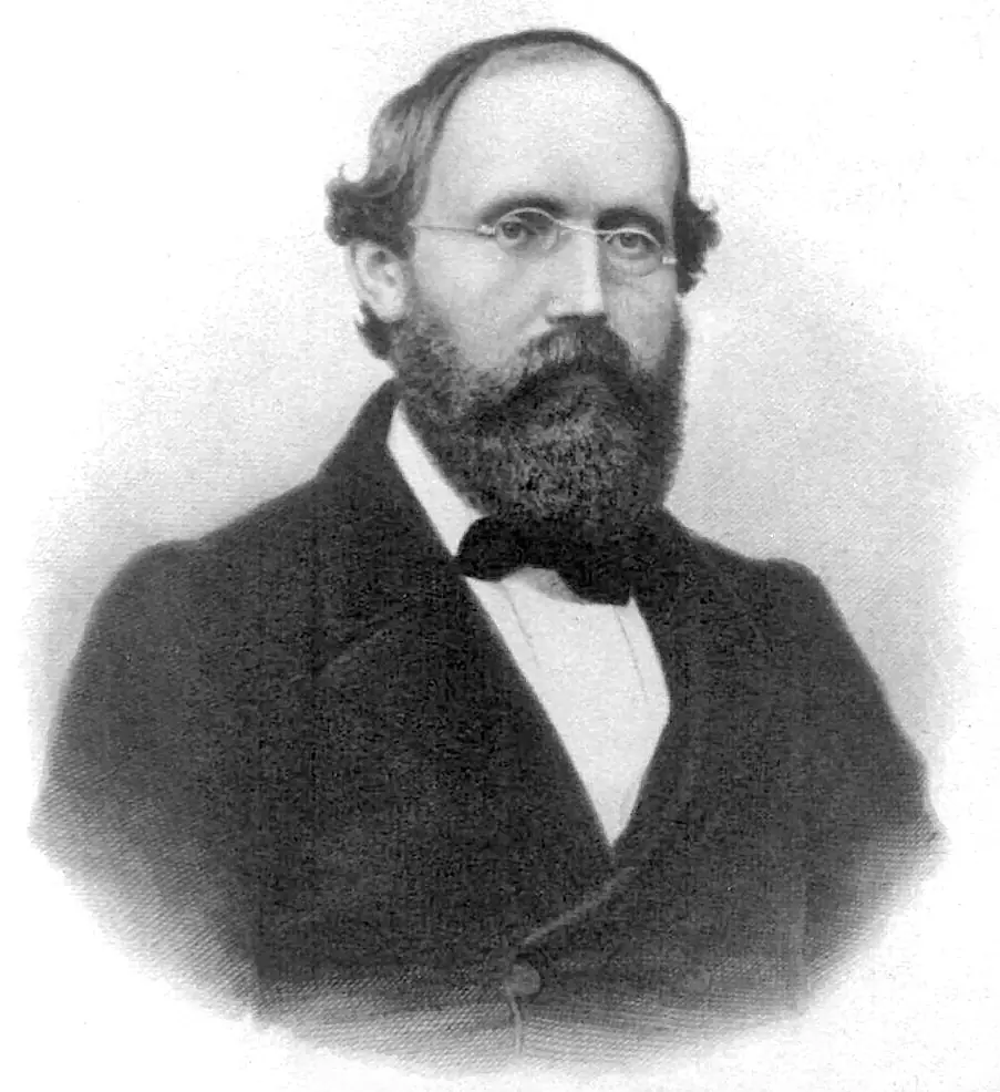 Engraved portrait of Bernhard Riemann, a bearded man in a dark jacket and bow tie